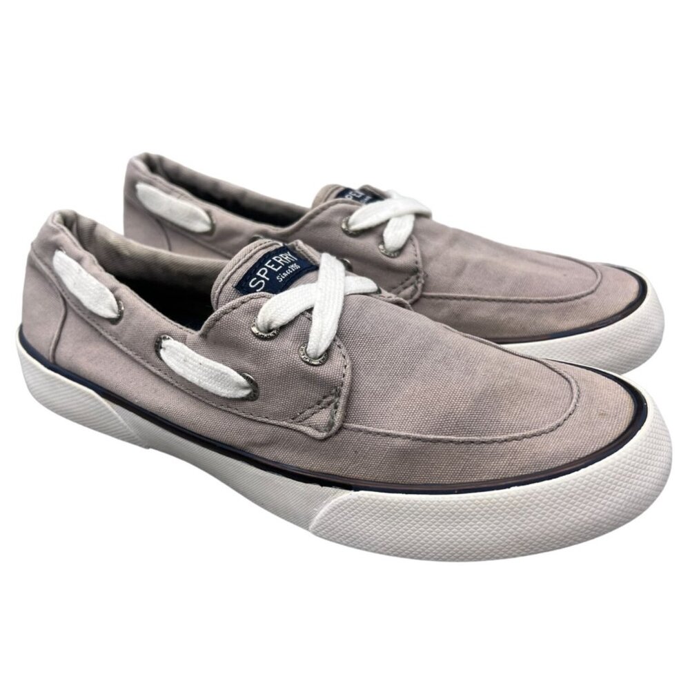 Sperry Top Sider Pier Boat Gray Nautical Canvas Shoes Size 6 Preppy Old Money